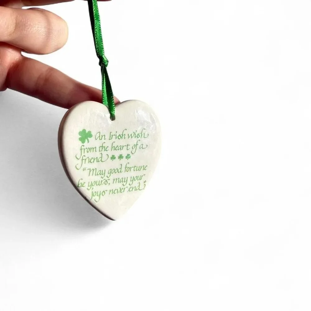 Macy's Y2K White Green Irish heart ornament mini trinket